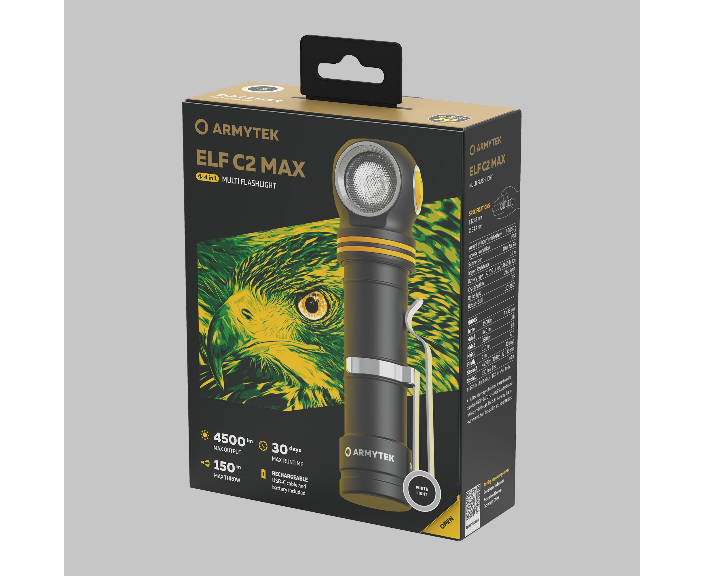 Фонарь ArmyTek Elf C2 MAX (Black; Холодный; 4500Lm; акк.21700-5000mAh)